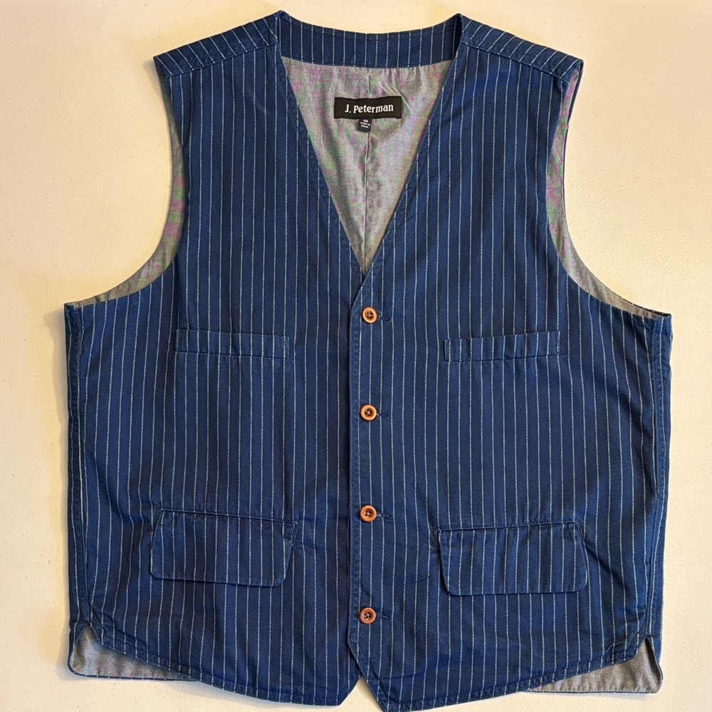 J. Peterman Navy Pinstripe Vest